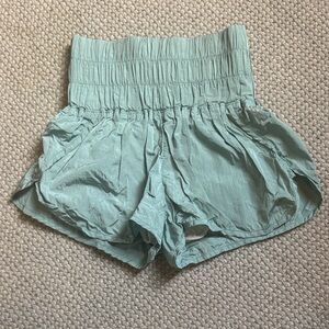 Free People High-Waist Smocked Shorts in Mint